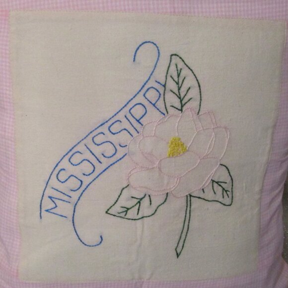Mississippi Hand Embroidered State Flower Accent Pillow - 16" - Picture 2 of 3
